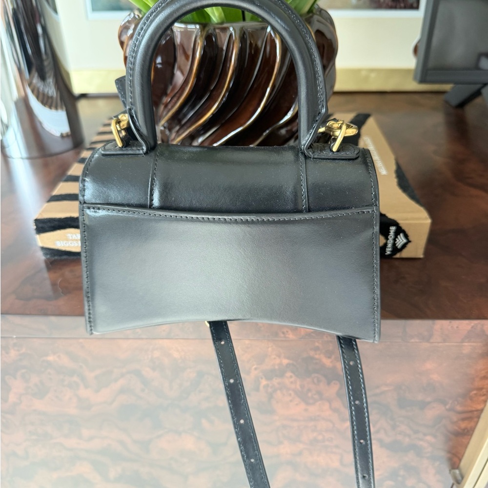 Balenciaga Black Mini Hourglass Top-Handle Bag with Gold B Logo - Picture 3 of 3